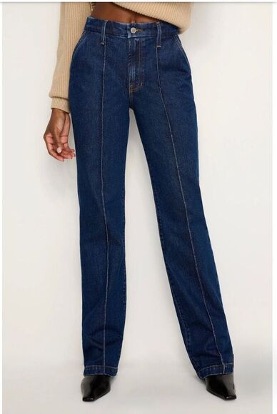 NWT Good American Pintuck High Waist Wide Leg Trouser Jeans NWT 10/30 Indigo - Picture 2 of 8